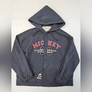 Disney Hoodie Mens X-LARGE Gray Fleece Mickey Series Snap Button Up Heavyweight